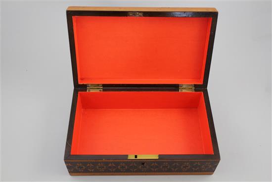 A Tunbridge ware birds eye maple Eridge Castle gaugework rectangular box, 8.5in.